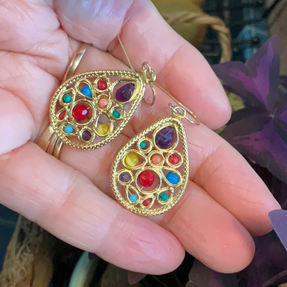 Beautiful colorful gemstone beaded earrings - Picture 3 of 5
